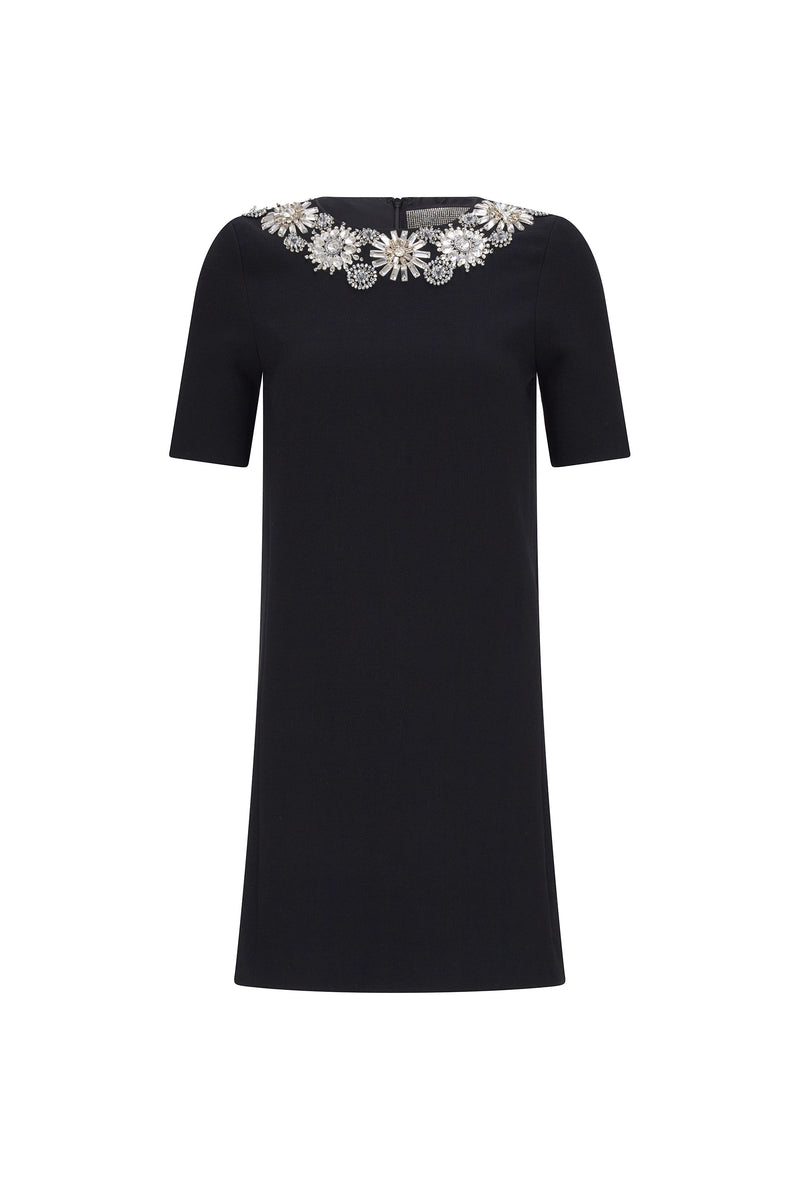 'FLOWER COLLAR' SHORT SLEEVE SHIFT DRESS - - Libertine