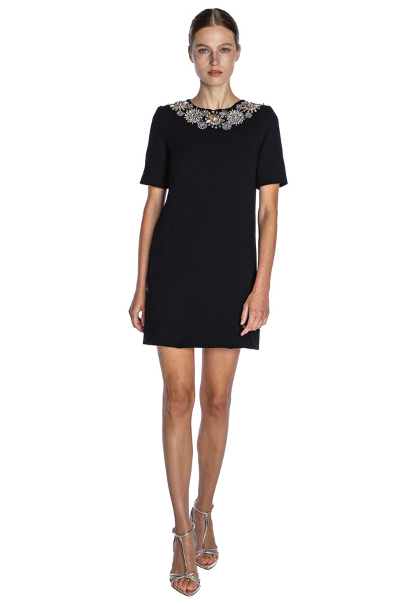 'FLOWER COLLAR' SHORT SLEEVE SHIFT DRESS - - Libertine