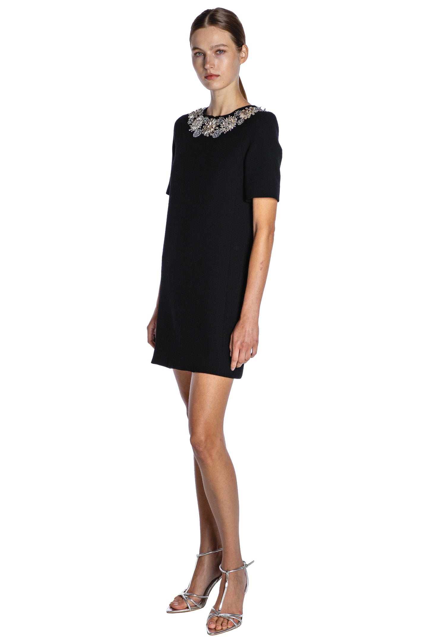 'FLOWER COLLAR' SHORT SLEEVE SHIFT DRESS - - Libertine
