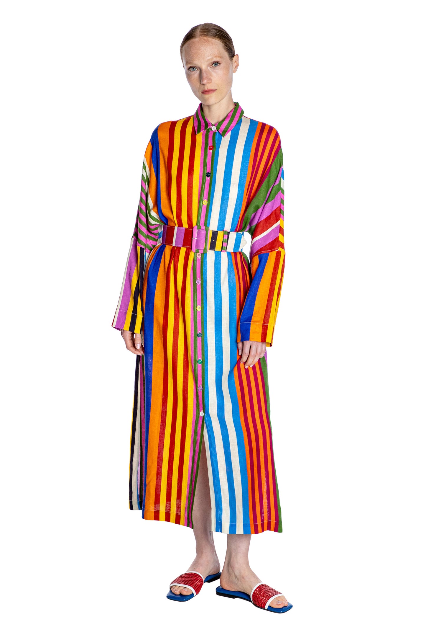 'TANGIER STRIPE' BELTED BUTTON DOWN SHIRT DRESS - - Libertine