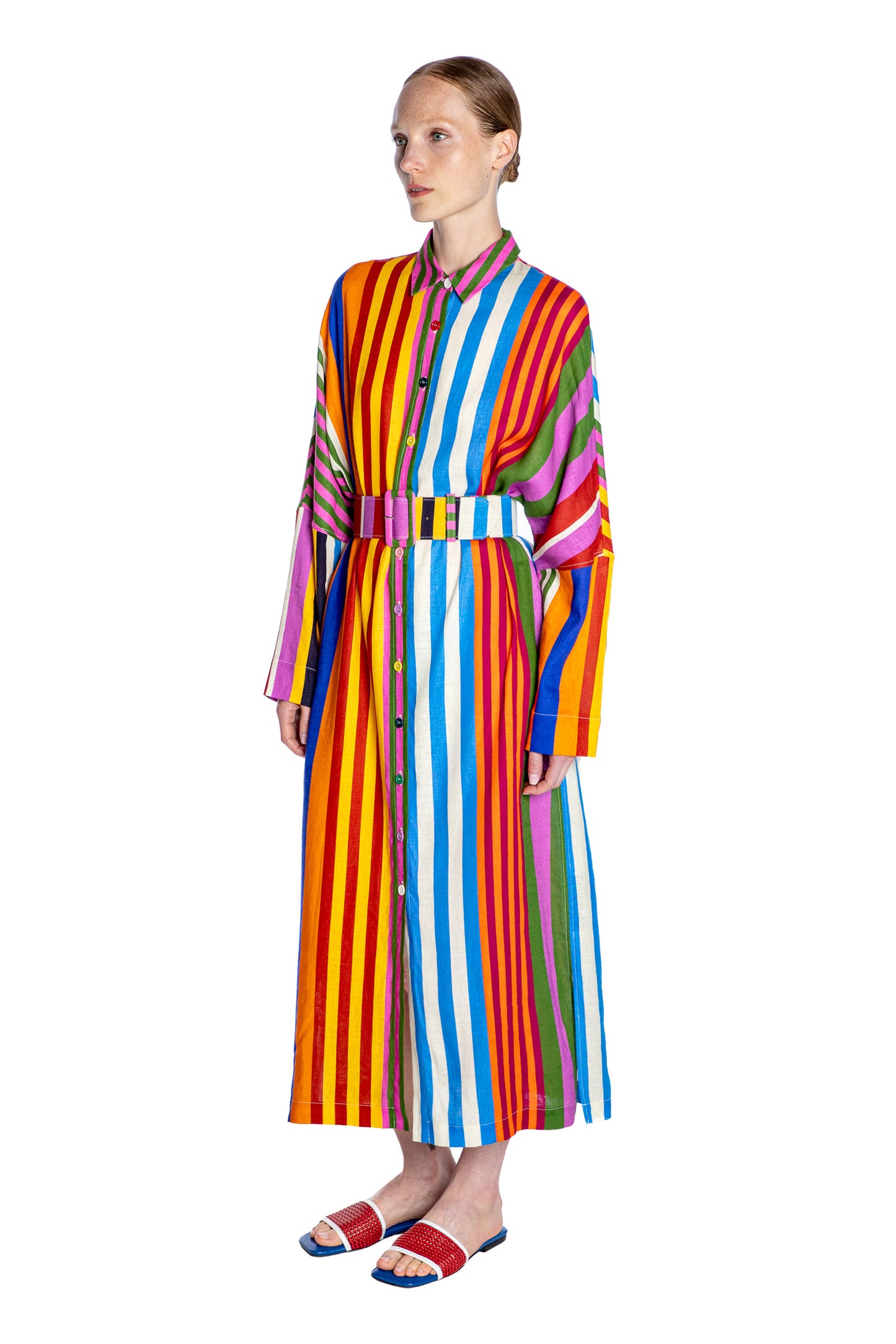 'TANGIER STRIPE' BELTED BUTTON DOWN SHIRT DRESS - - Libertine