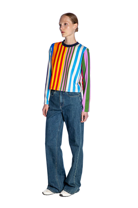 'TANGIER STRIPE' CROPPED LONG SLEEVE T SHIRT - - Libertine