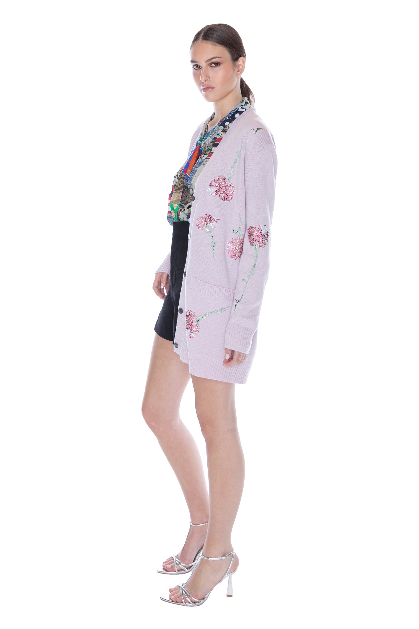 'CECIL BEATON PINK CARNATION' LILAC OVERSIZED CARDIGAN -  - Libertine