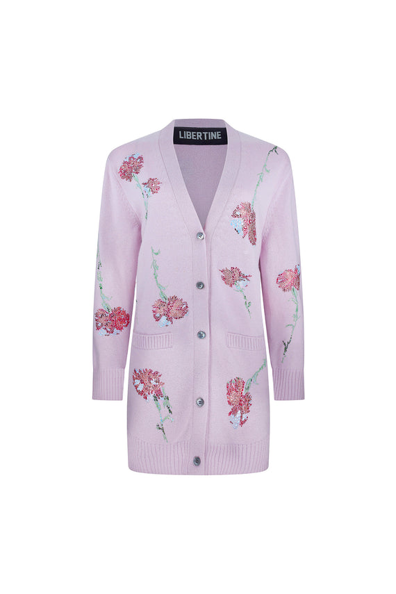 'CECIL BEATON PINK CARNATION' LILAC OVERSIZED CARDIGAN - - Libertine