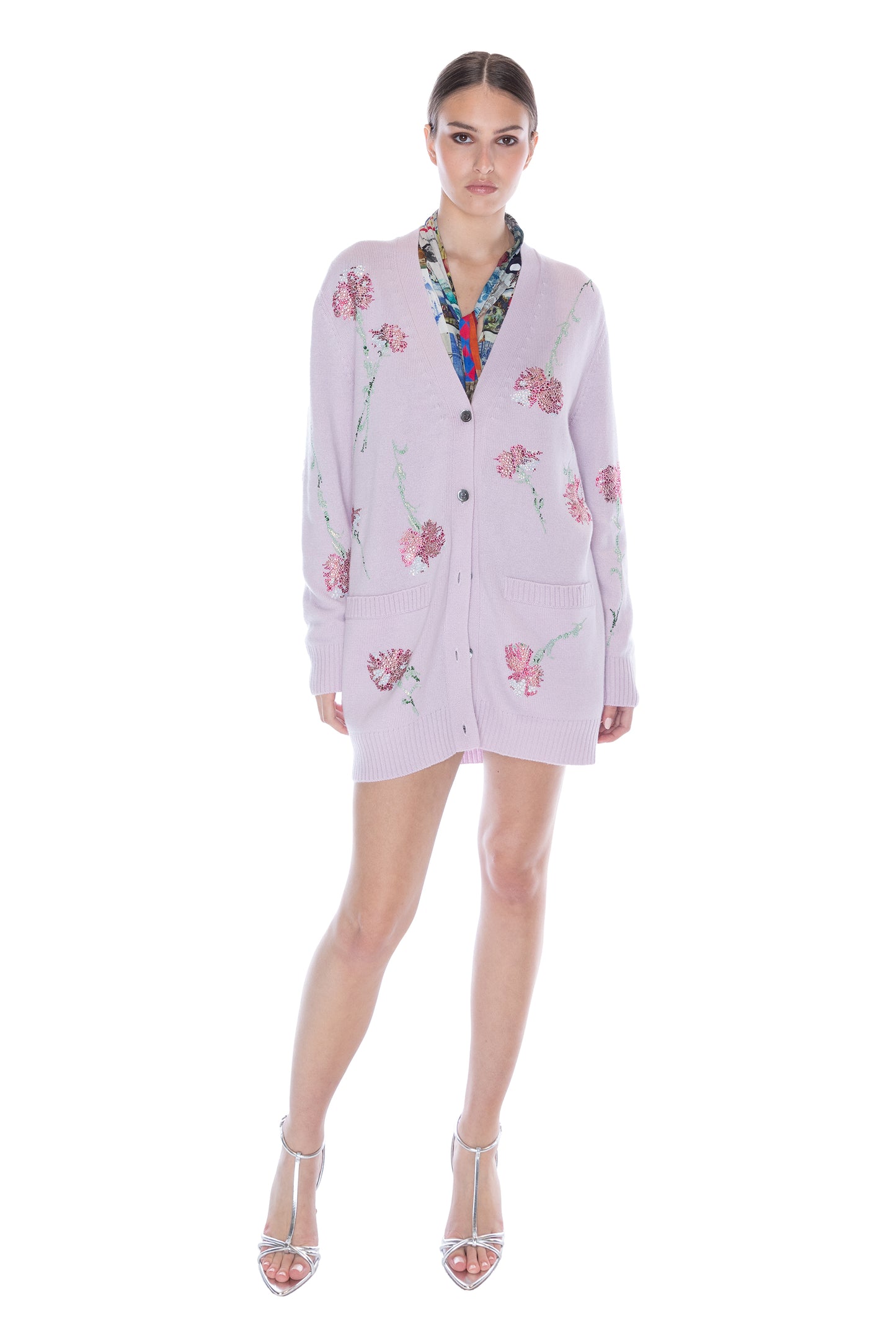 'CECIL BEATON PINK CARNATION' LILAC OVERSIZED CARDIGAN -  - Libertine