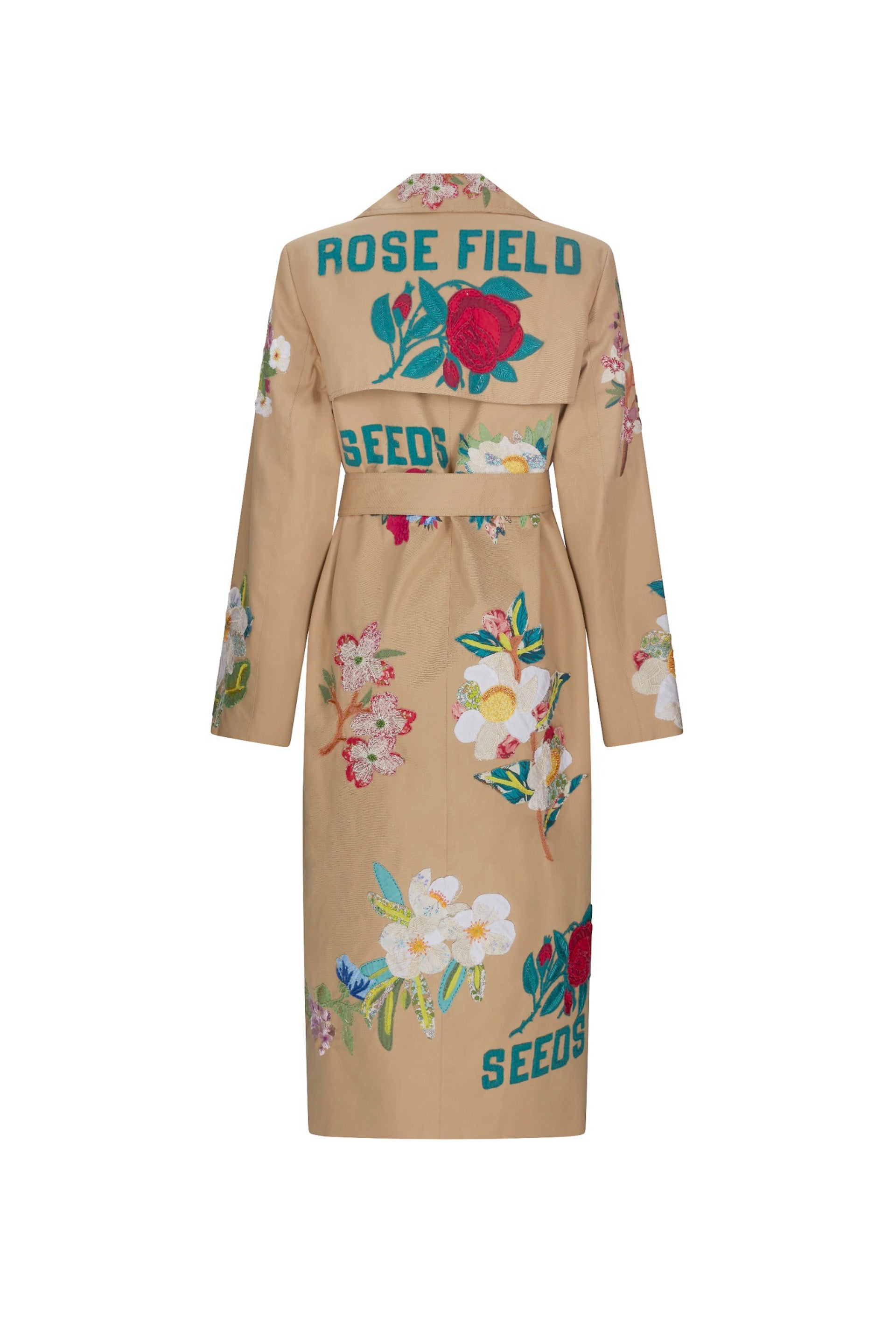 'HAND QUILTED FLORAL' LONG LEAN TRENCH - - Libertine