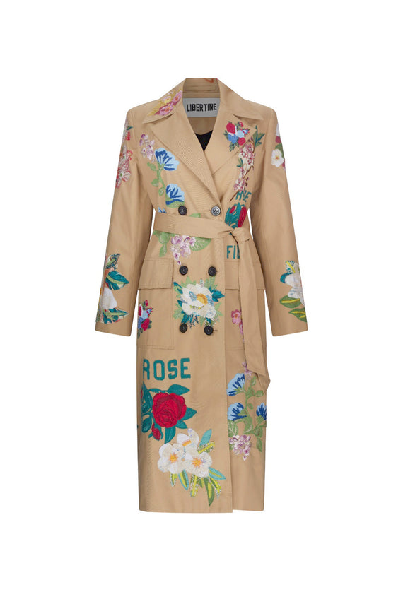 'HAND QUILTED FLORAL' LONG LEAN TRENCH - - Libertine