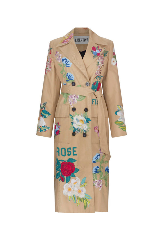 'HAND QUILTED FLORAL' LONG LEAN TRENCH - - Libertine - Main image