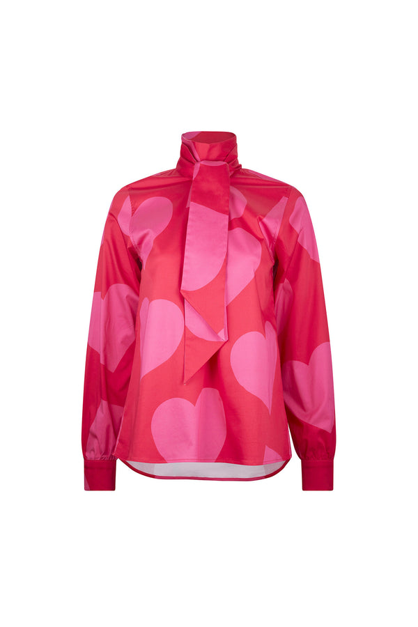 'PINKY RED HEARTS' SLIM KEITH TIE BLOUSE - - Libertine