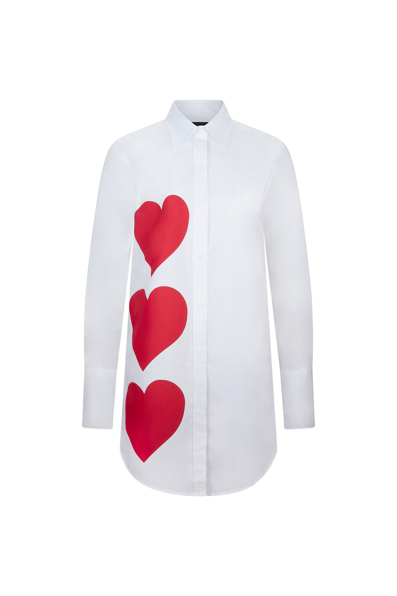 'PINKY RED HEARTS' LONG CLASSIC SHIRT - - Libertine