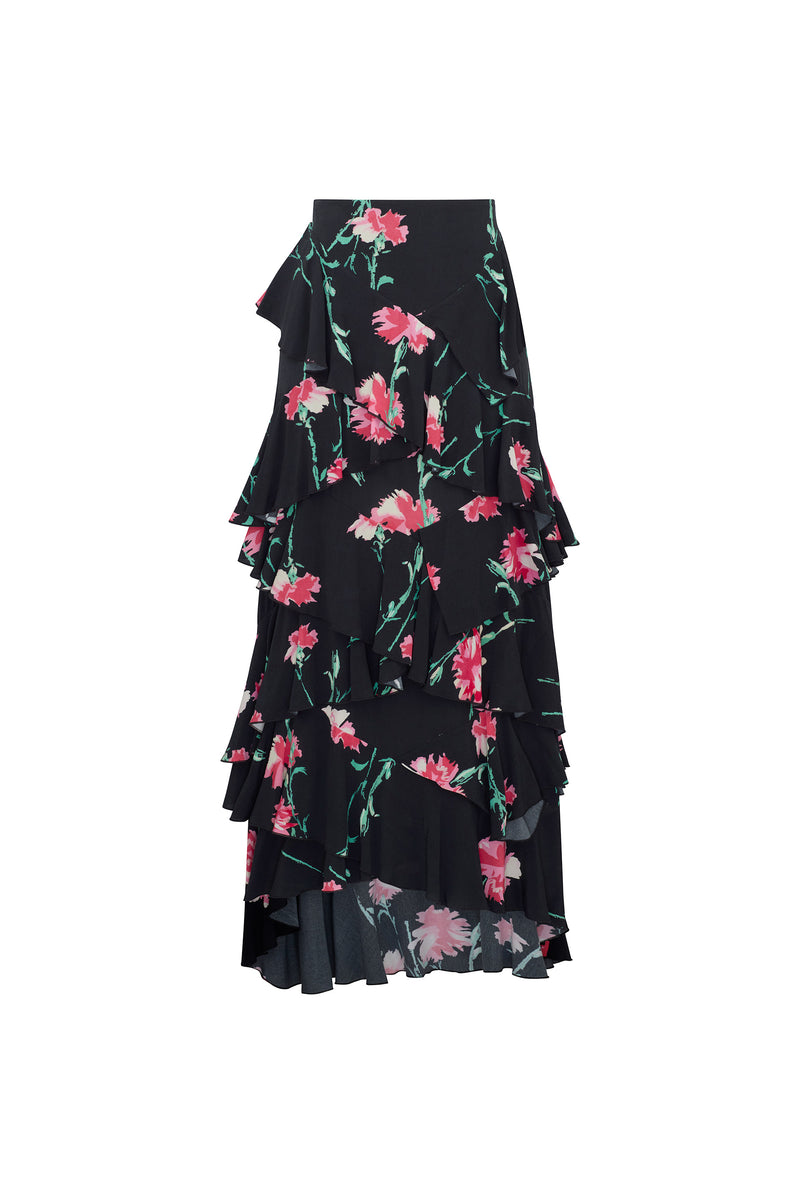 'CECIL BEATON PINK CARNATION' LONG RUFFLE SKIRT - - Libertine