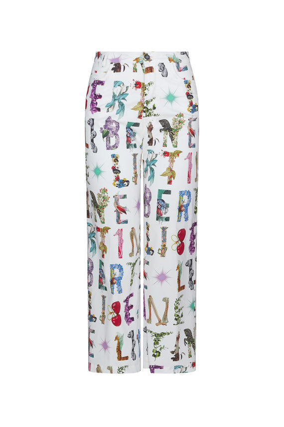 'WHITE DECO LETTERS' CROPPED WIDE LEG PANT - - Libertine - Main image