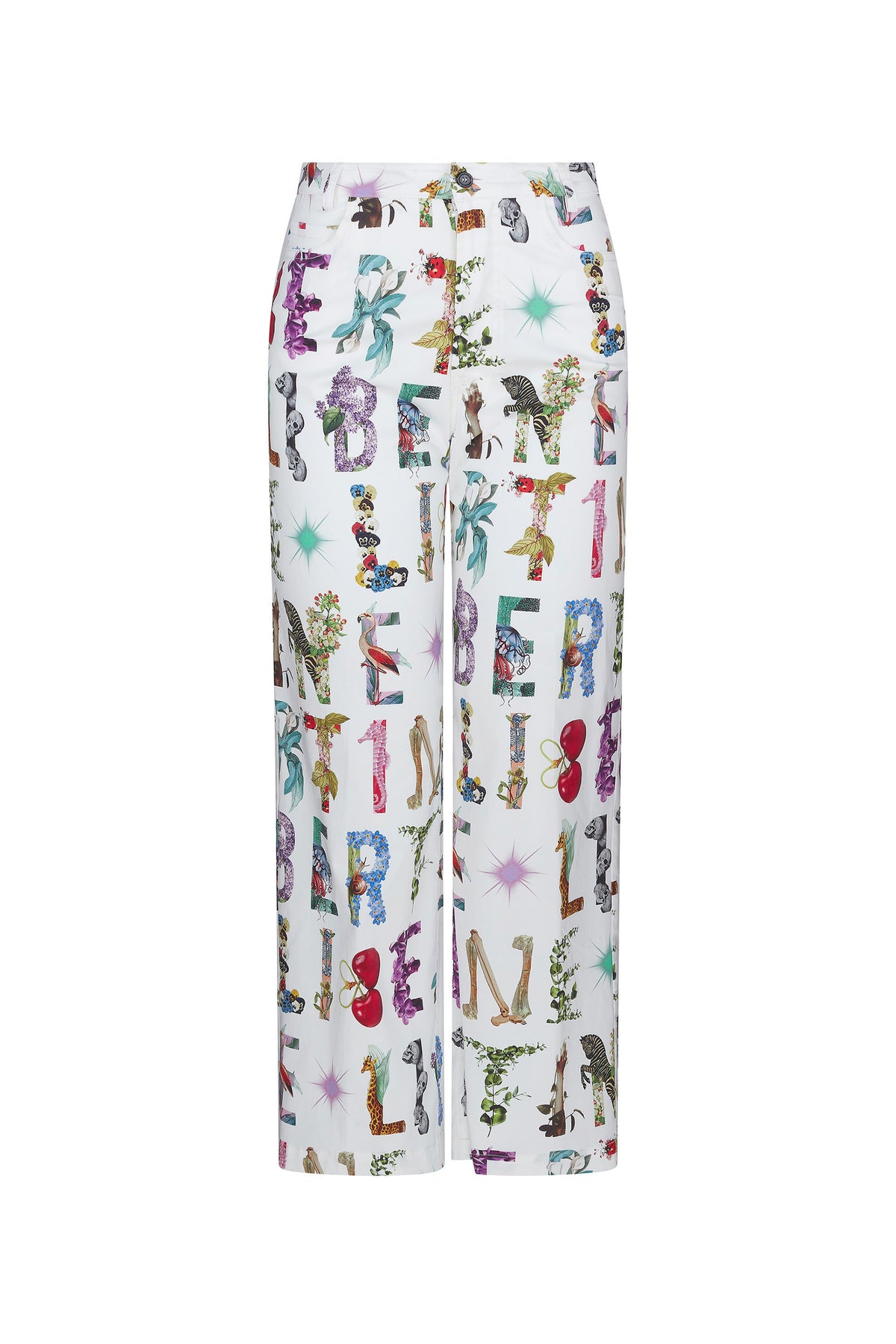 'WHITE DECO LETTERS' CROPPED WIDE LEG PANT - - Libertine