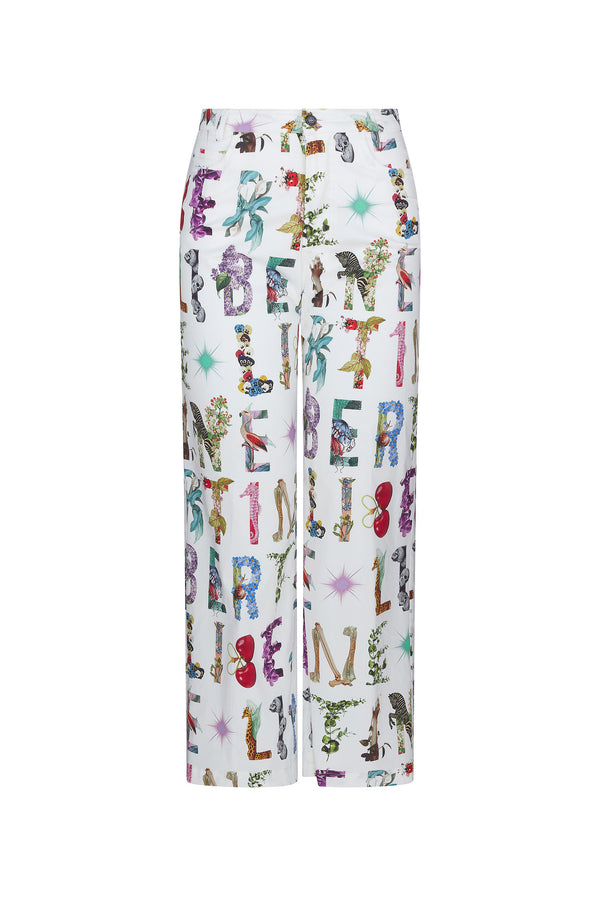 'WHITE DECO LETTERS' CROPPED WIDE LEG PANT - - Libertine