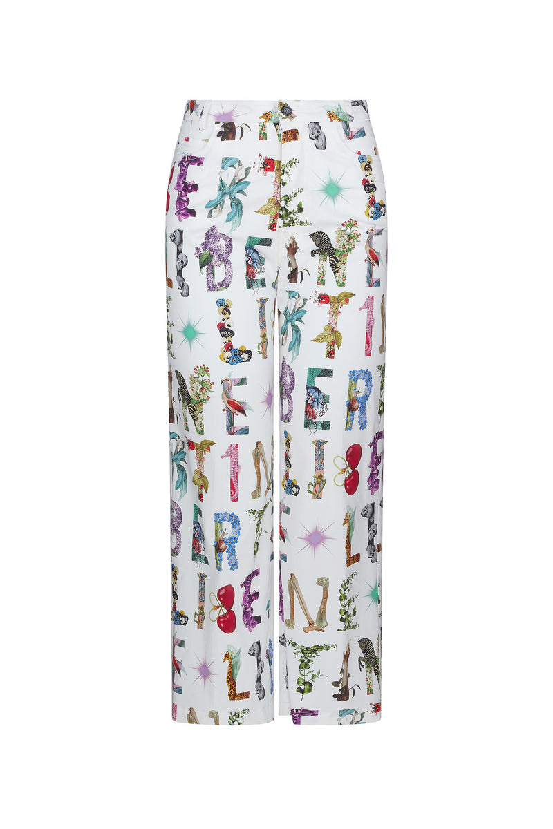 'WHITE DECO LETTERS' CROPPED WIDE LEG PANT - - Libertine