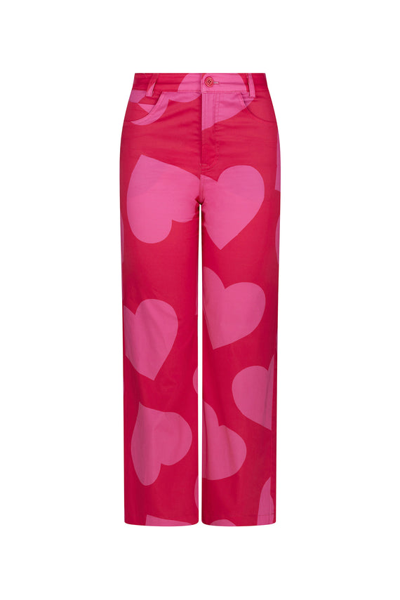 'PINKY RED HEARTS' CROPPED WIDE LEG PANT - - Libertine - Main image