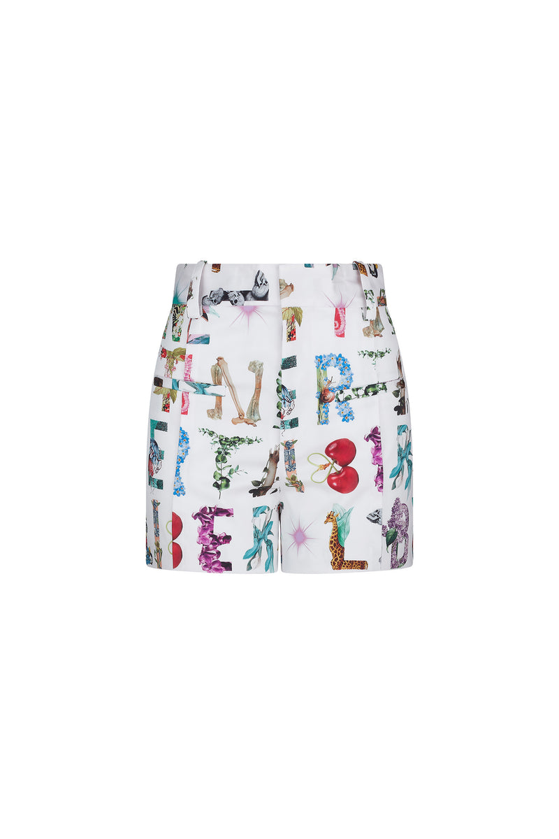'WHITE DECO LETTERS' HIGH WAISTED SHORTS - - Libertine