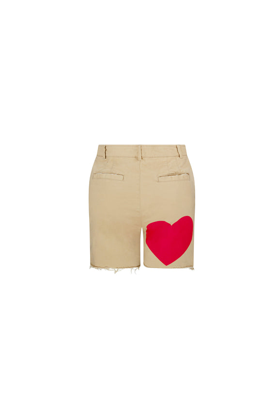 'PINKY RED HEARTS' CHINO CUT OFF SHORT -  - Libertine