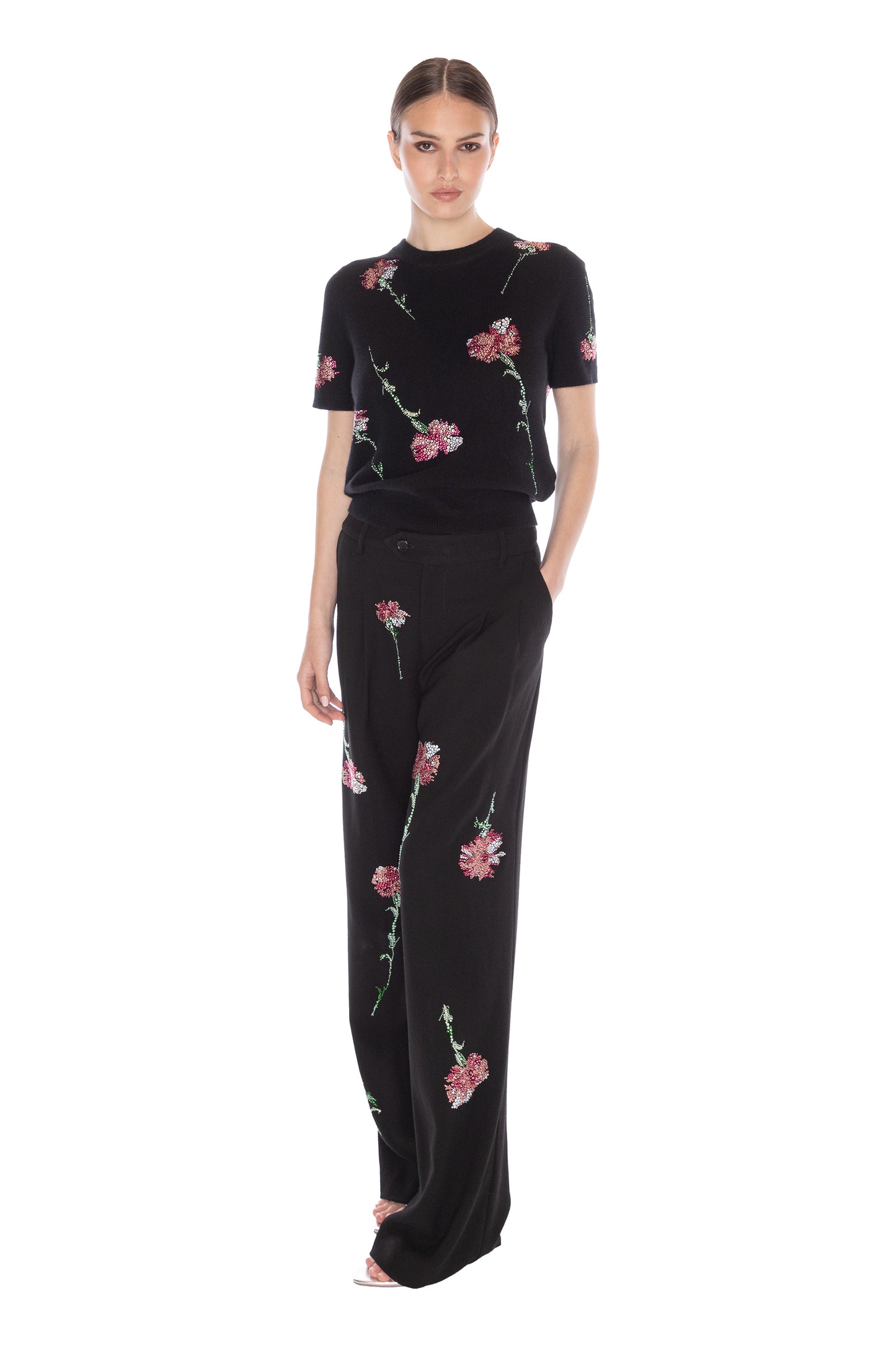 'CECIL BEATON PINK CARNATION' CRYSTAL BAGGY TROUSERS -  - Libertine