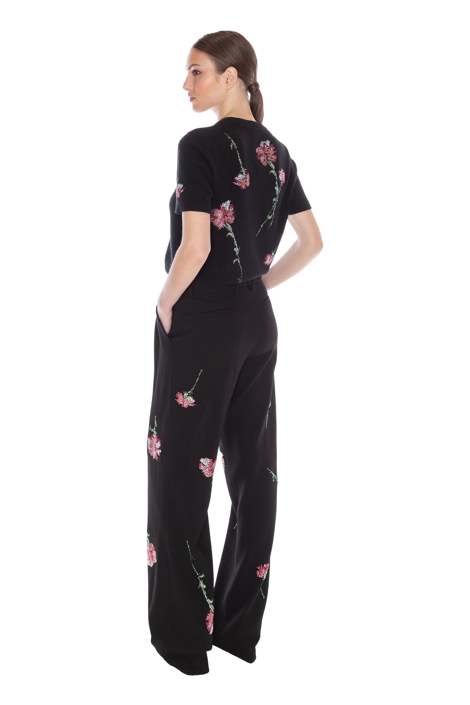 'CECIL BEATON PINK CARNATION' CRYSTAL BAGGY TROUSERS -  - Libertine