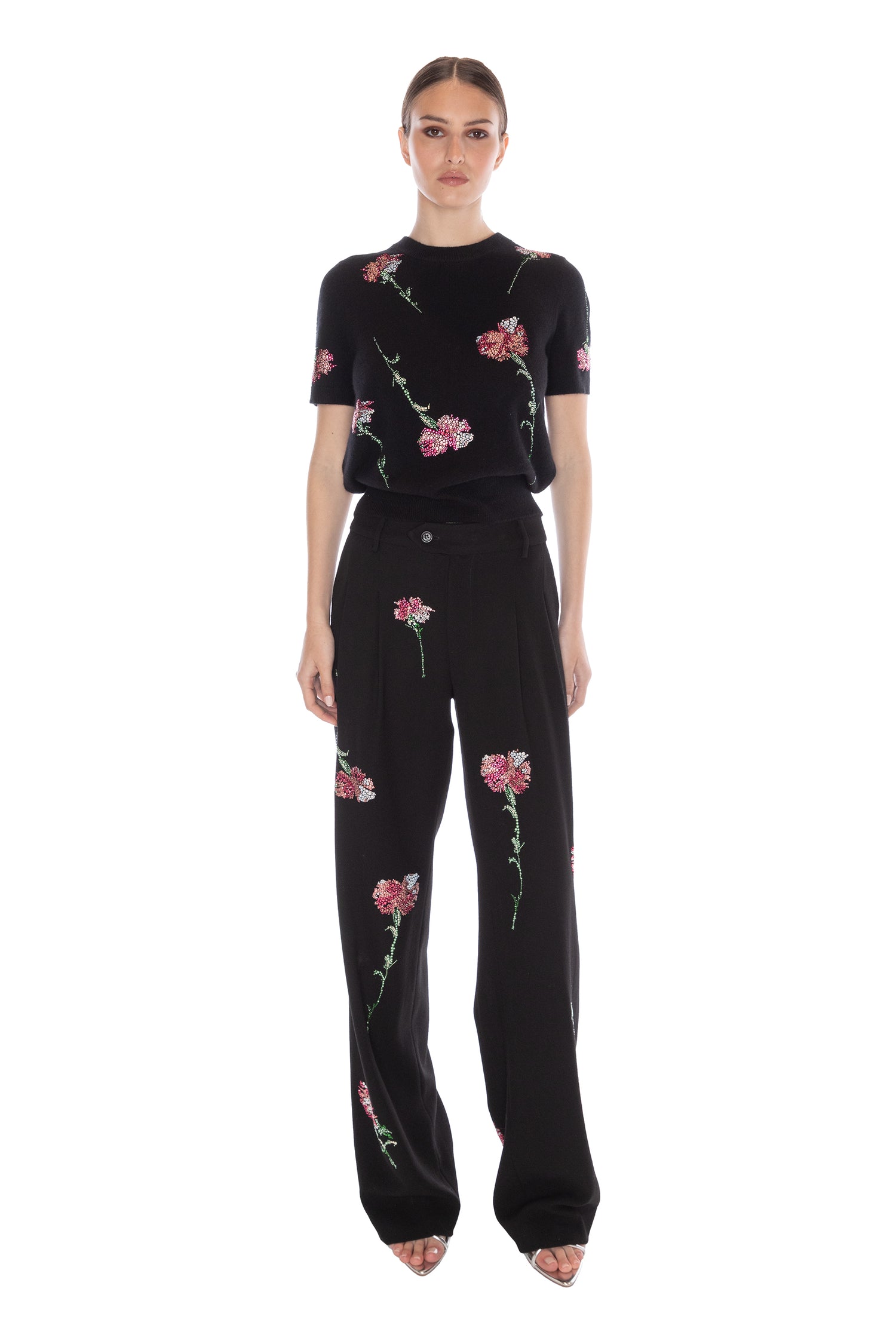 'CECIL BEATON PINK CARNATION' CRYSTAL BAGGY TROUSERS -  - Libertine