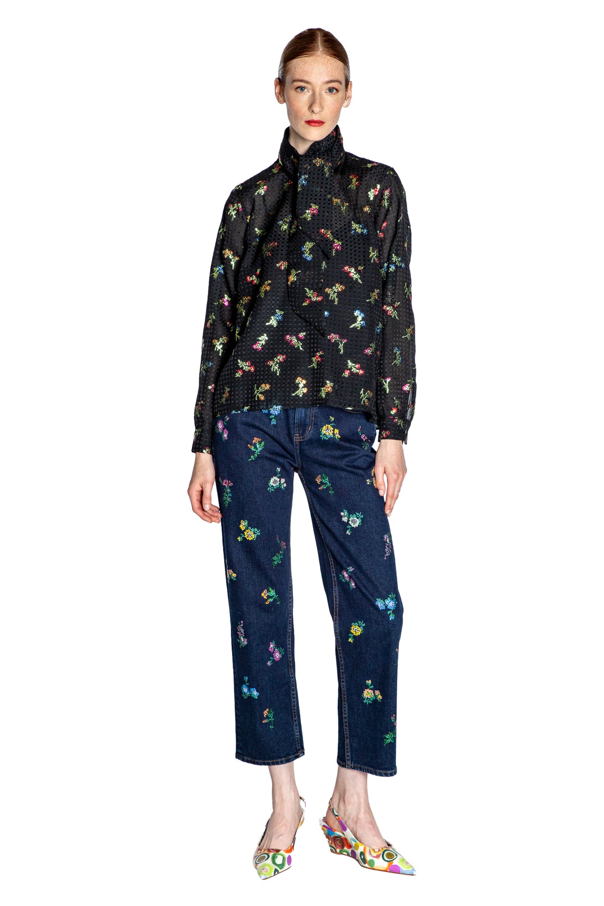 'EVENING GARDEN' SLIM KEITH TIE BLOUSE - - Libertine