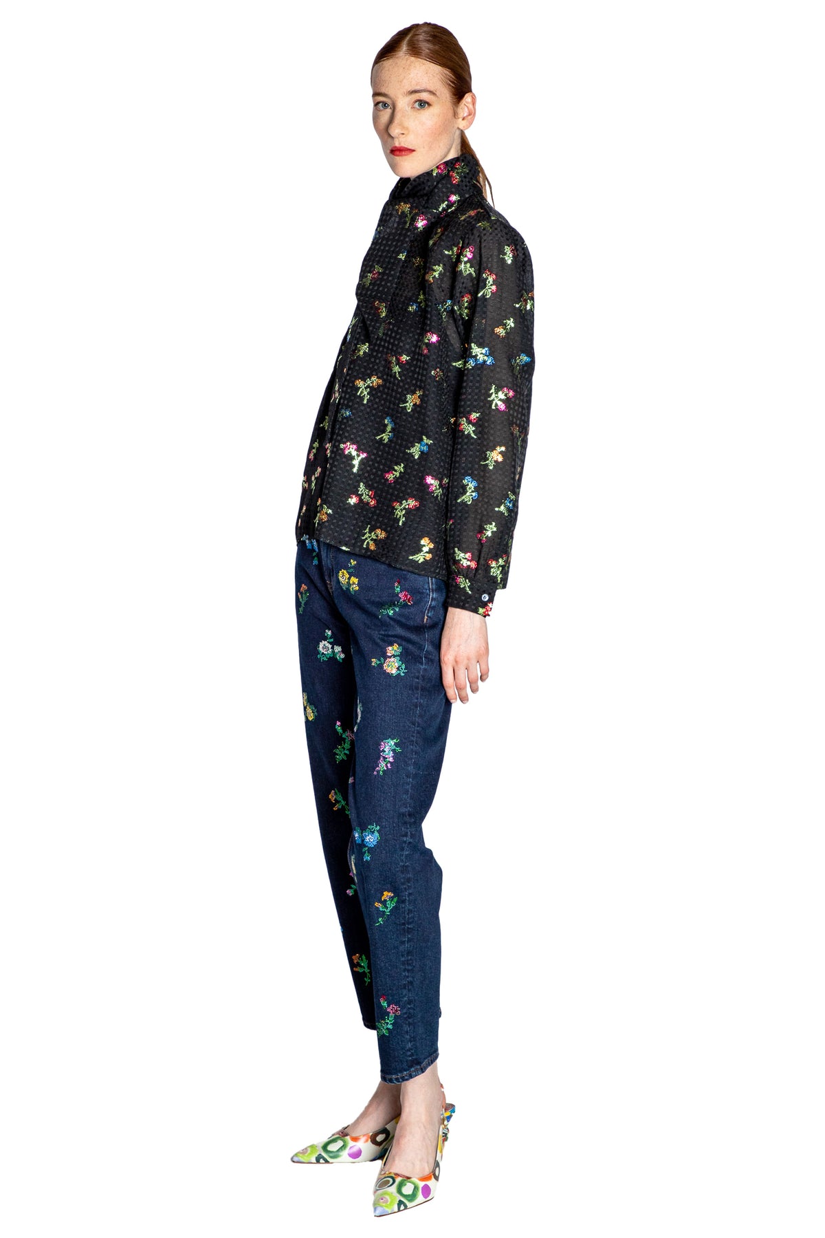 'EVENING GARDEN' SLIM KEITH TIE BLOUSE - - Libertine