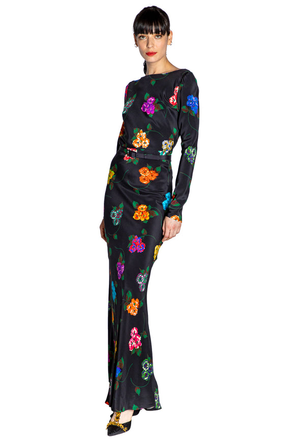 'ANTIQUE PRIMROSE' BELTED LOOK BACK GOWN - - Libertine