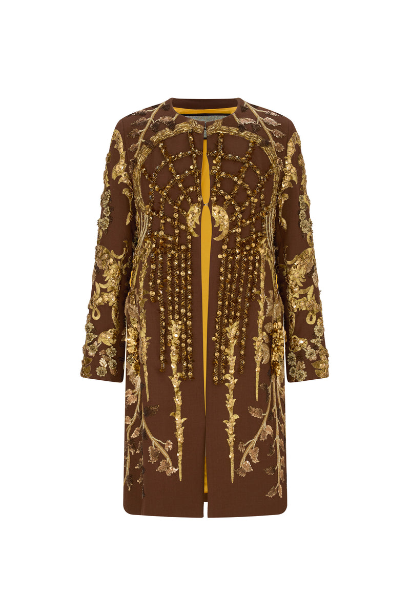 'SANSSOUCI' EMBELLISHED CLASSIC COLLARLESS COAT - - Libertine
