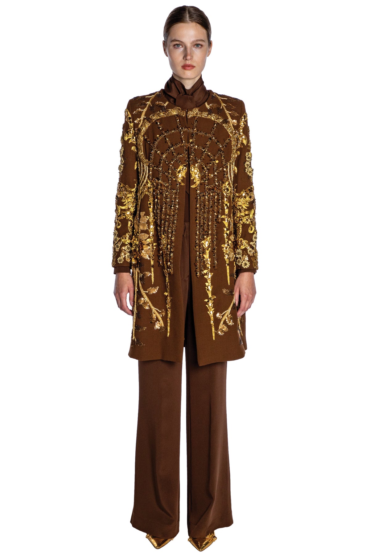 'SANSSOUCI' EMBELLISHED CLASSIC COLLARLESS COAT - - Libertine