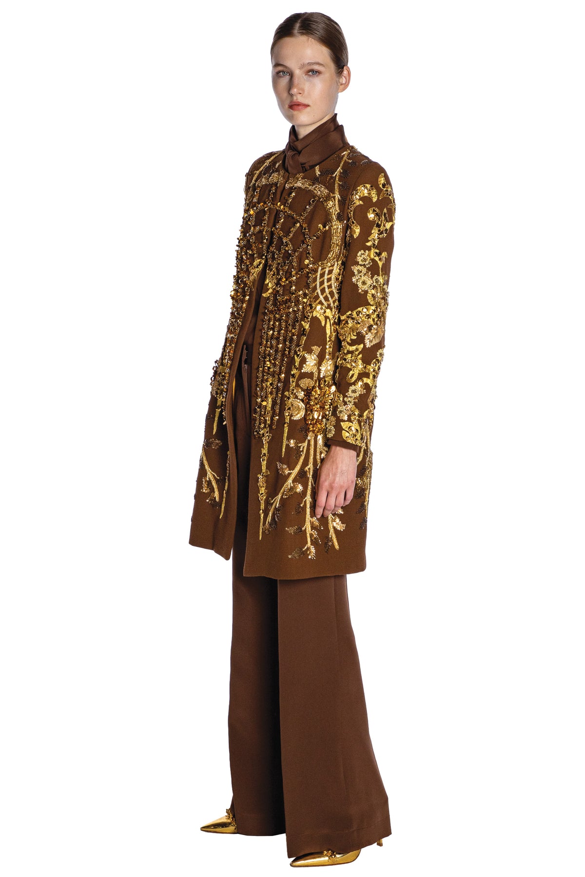 'SANSSOUCI' EMBELLISHED CLASSIC COLLARLESS COAT - - Libertine