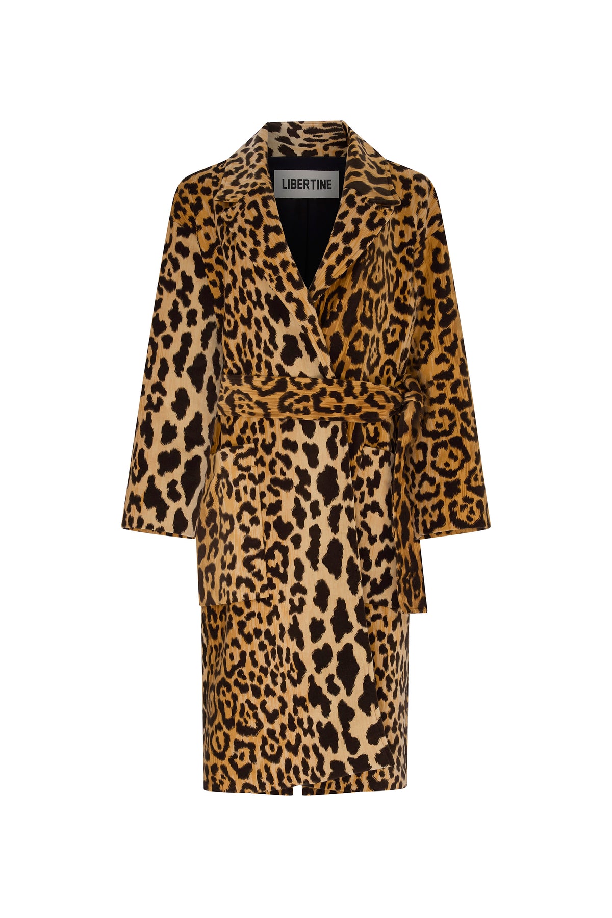 'VELVET LEOPARDO' NOTCHED LAPEL WRAP COAT - - Libertine