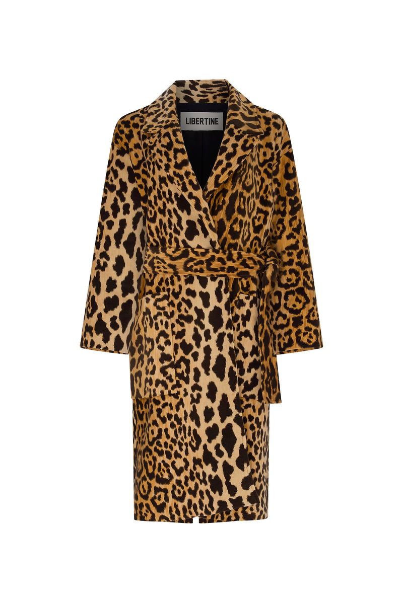 'VELVET LEOPARDO' NOTCHED LAPEL WRAP COAT - - Libertine