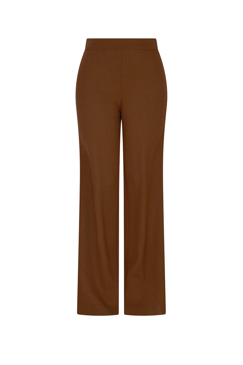 'COCOA POWDER WOOL CREPE' SLIM AARONS PANT - - Libertine