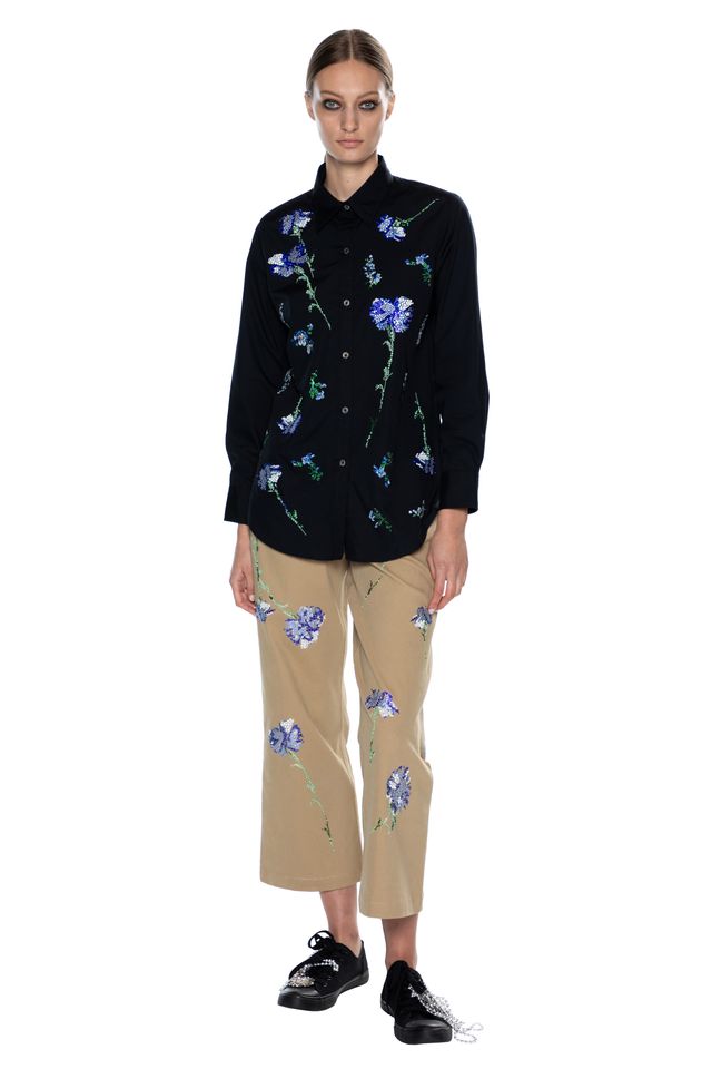 'CECIL BEATON BLUE CARNATION' CROPPED WIDE LEG PANT -  - Libertine