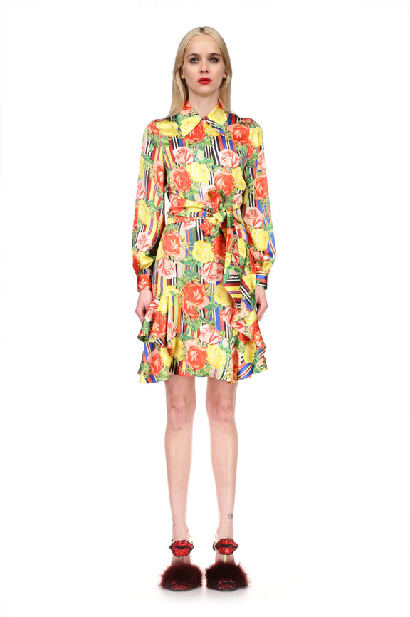 'Tequila Sunrise Roses' Belted Kate Dress - DRESSES - Libertine