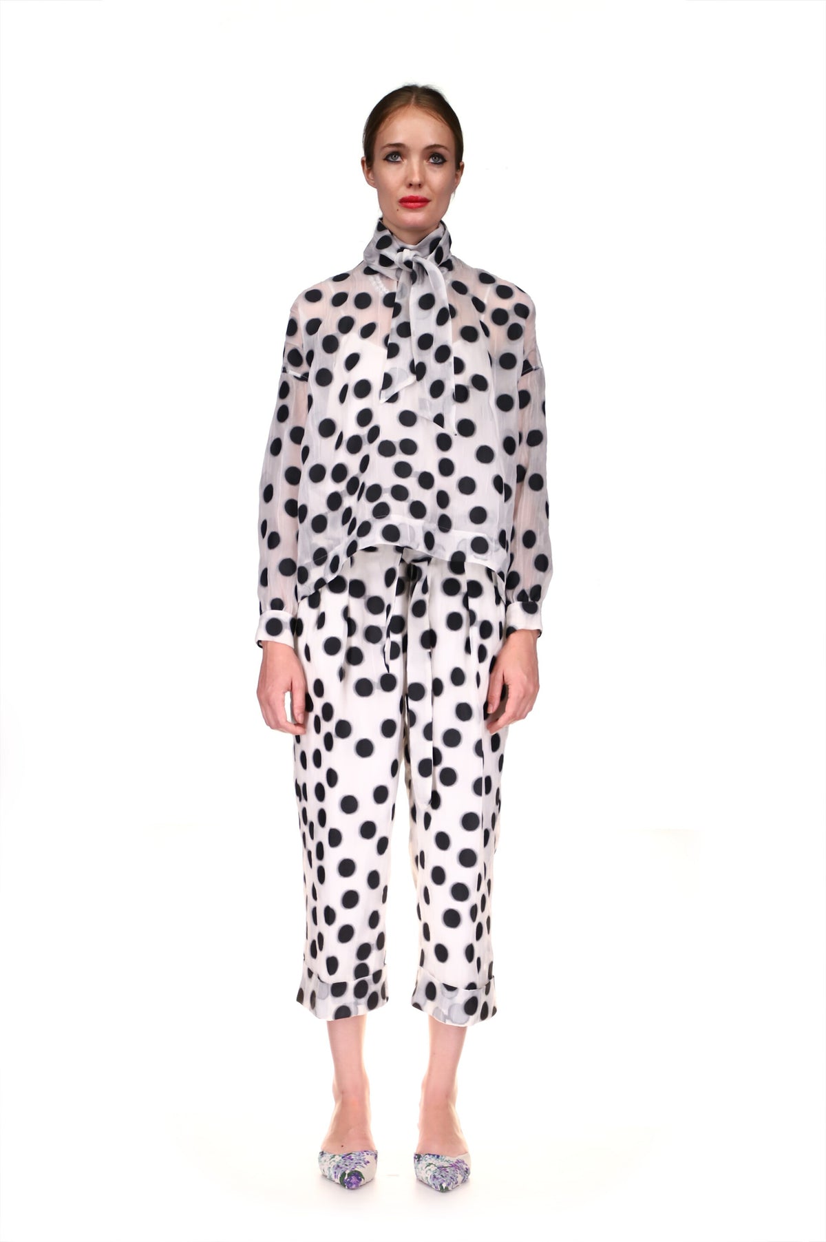 'PEGGY DOTS' CROPPED PLEATED PANTS - PANTS - Libertine
