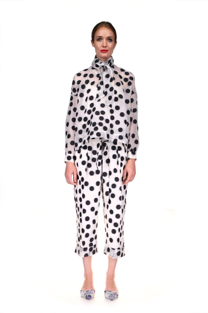 'PEGGY DOTS' CROPPED PLEATED PANTS - PANTS - Libertine