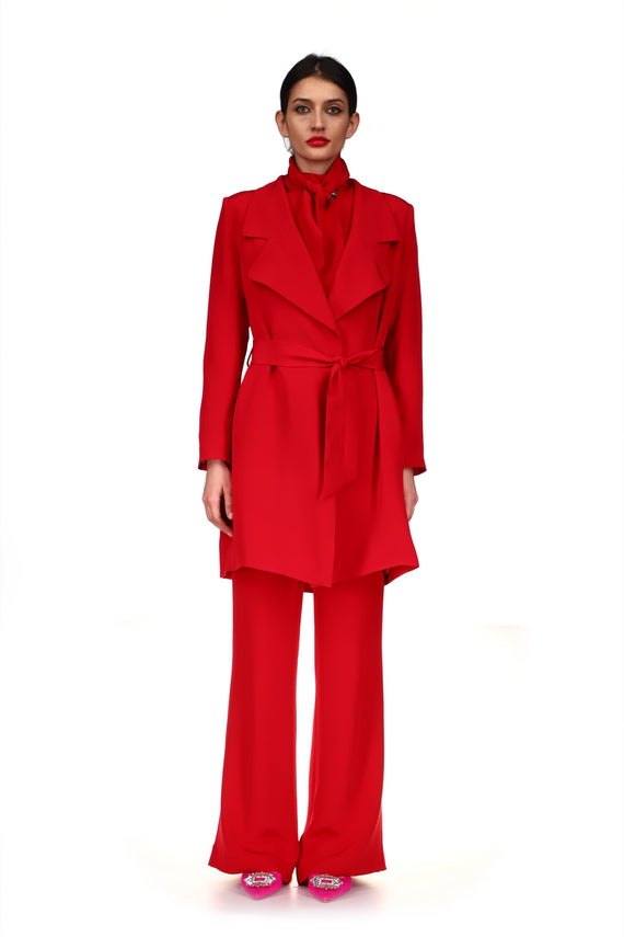 'OVERSATURATED SILKS' RED RELAXED TRENCH COAT - COATS - Libertine