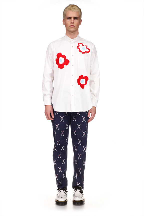 'OP ART FELTY FLOWERS' DECONSTRUCTED CLASSIC SHIRT - TOPS - Libertine