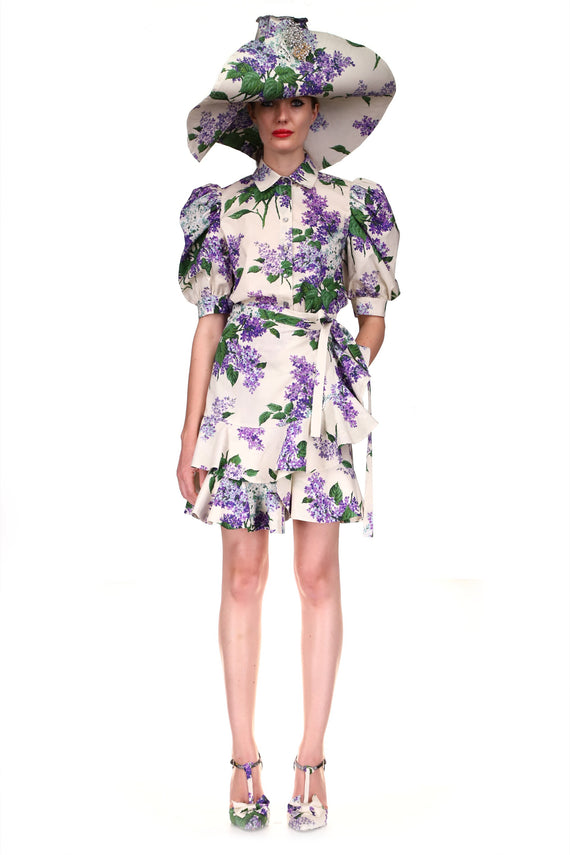 'LILAC GARDEN' SHORTIE RUFFLE WRAP SKIRT - SKIRTS - Libertine - Main image