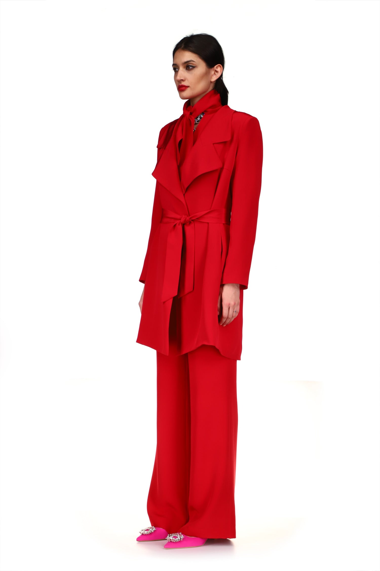 'OVERSATURATED SILKS' RED RELAXED TRENCH COAT - COATS - Libertine