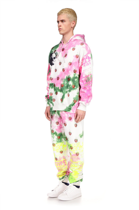 'EMBELLISHED STRAWBERRY FIELDS' TIE DYE SLIM HOODIE - SWEATSHIRTS - Libertine