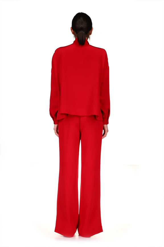 'OVERSATURATED SILKS' RED TIE BLOUSE - TOPS - Libertine