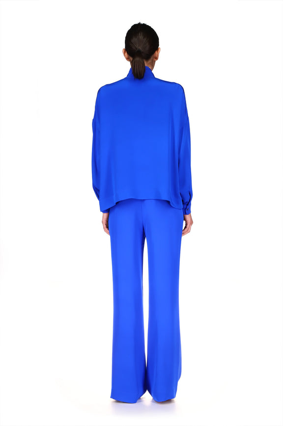 'OVERSATURATED SILKS' BLUE WIDE LEG TROUSERS - PANTS - Libertine