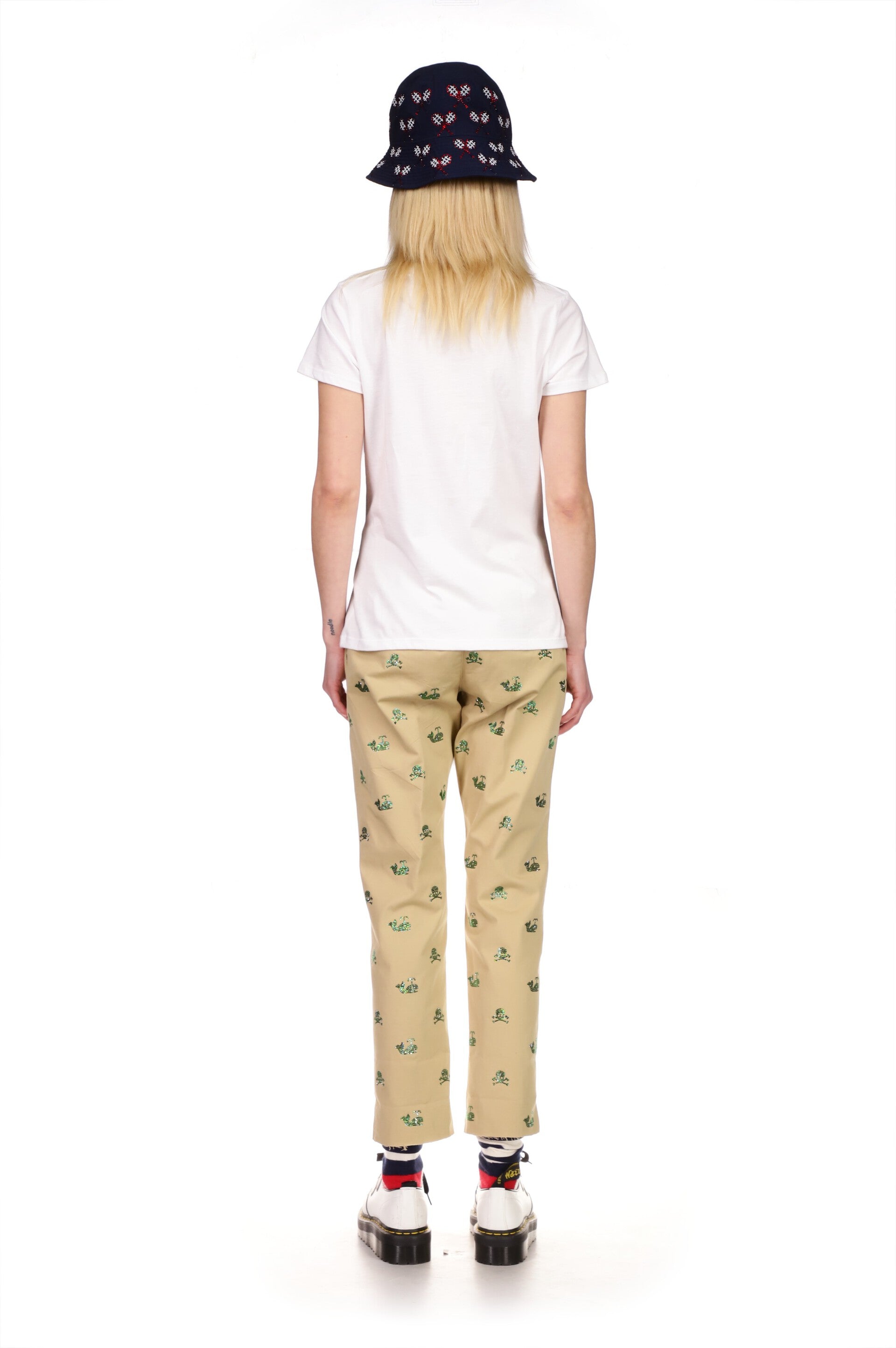 Womens GREEN 'SKULL CROSSBONES AND WHALES' KHAKI PANTS - Women's Bottoms - Libertine