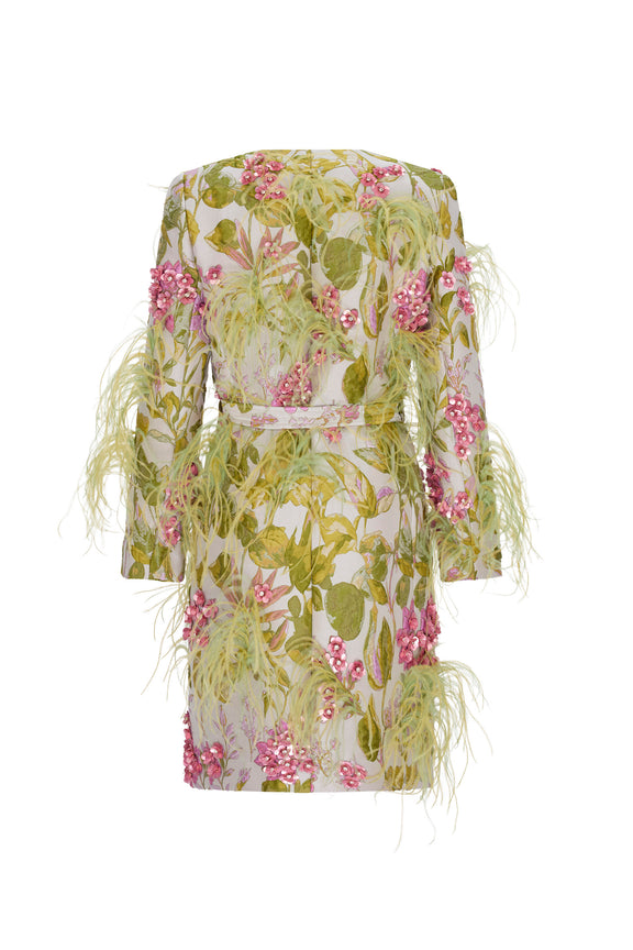 'DIANTHUS' EMBELLISHED BELTED COLLARLESS COAT - - Libertine