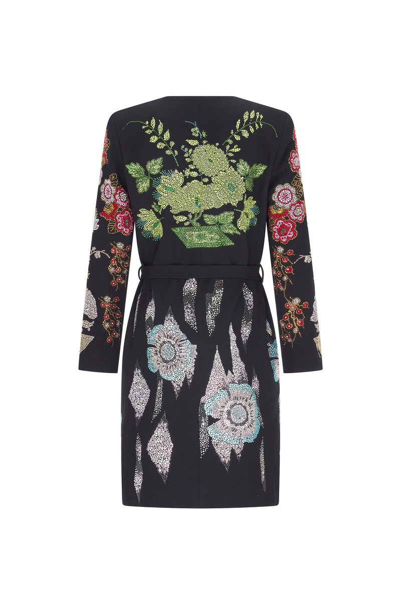 'BONSAI COLLAGE' BELTED COLLARLESS COAT - - Libertine