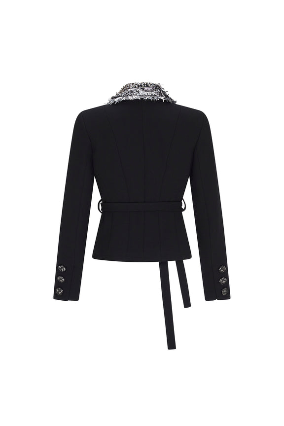 'JEWELRY COLLAR' EMBELLISHED BELTED JACKET - - Libertine