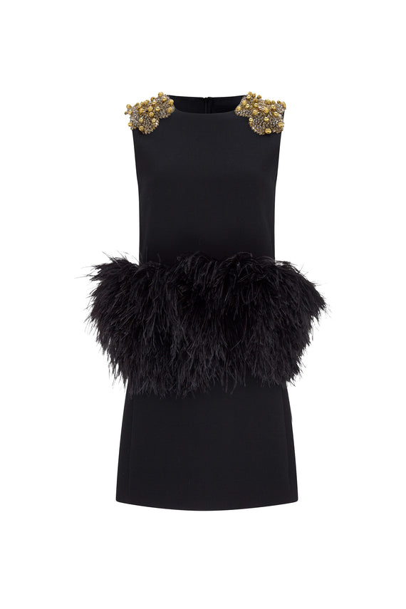'GOLD SHOULDER' EMBELLISHED SHIFT DRESS WITH FEATHERS - - Libertine - Main image